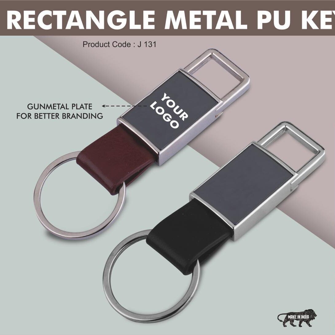 j131 Pull out rectangle metal PU keychain