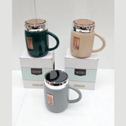 Ceramic Coffee Cup with Glass Mirror Lid